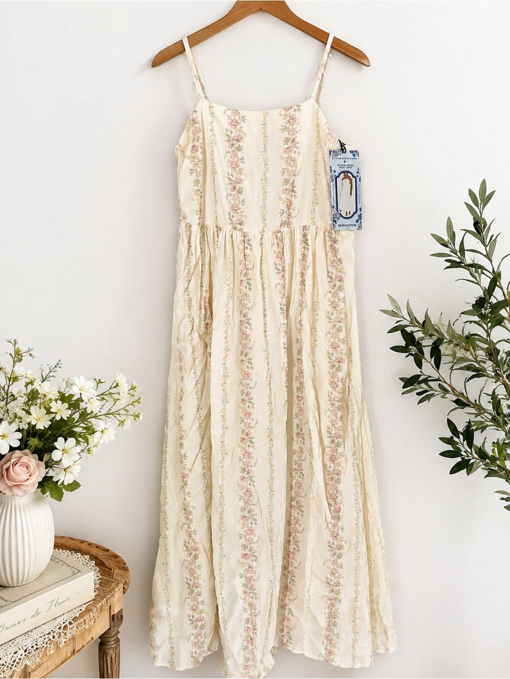 Floral Cream Maxi Sundress with Slim Straps